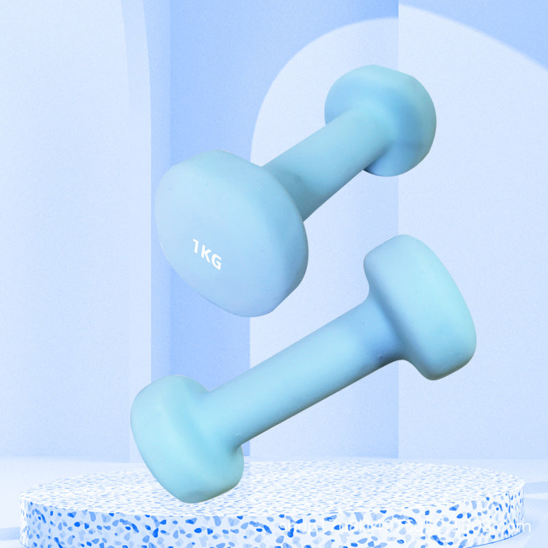 Yoga fitness flat head frosted dipped plastic dumbbells for men and women, home exercise equipment, solid cast iron dumbbells